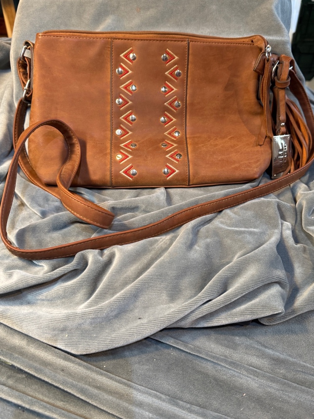 Nicole Miller Tan Stud-Accent Crossbody Bag